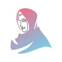 une seule ligne continue de femme hijab bleu rose vecteur
