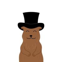 marmotte isolée. marmotte heureuse de dessin animé mignon au chapeau noir. illustration de plat de vecteur