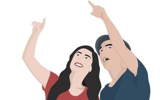 illustration de caractère vectoriel d'un beau couple pointant sur quelque chose, illustration vectorielle de couple heureux.