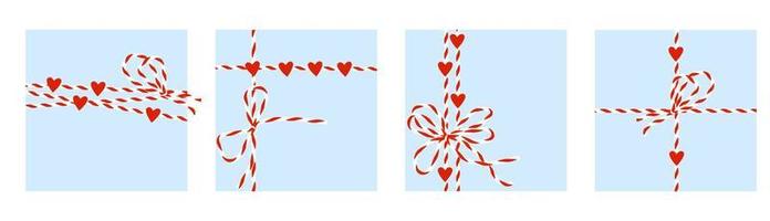 le cordon est blanc rouge avec coeur et noeud. fil décoratif pour emballer des cadeaux pour la Saint-Valentin. vecteur isolé.