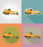 niveleuse pour travaux routiers icônes plats vector illustration