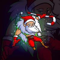 le père noël cool avec la conception de mascotte esport de bâton de bonbons vecteur