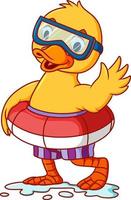 le canard utilise le pneu et les lunettes de natation vecteur