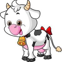 la main dessinée de la vache mignonne avec le ruban sur la queue vecteur