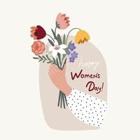 la main de la femme tient un bouquet de fleurs printanier, pour la journée internationale de la femme. vecteur