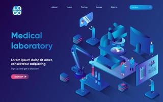 page de destination isométrique du concept de laboratoire médical. une équipe de scientifiques développe des médicaments, effectue des recherches médicales en laboratoire, modèle de bannière Web 3d. illustration vectorielle avec scène de personnes au design plat vecteur