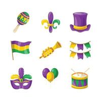 collection d'icônes du festival de carnaval de mardi gras vecteur