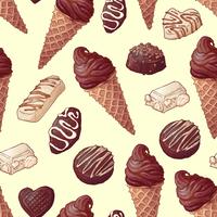 Modèle sans couture. Glace au chocolat et bonbons. Illustration vectorielle vecteur