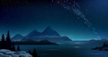 paysage de montagne de nuit et voie lactée vecteur