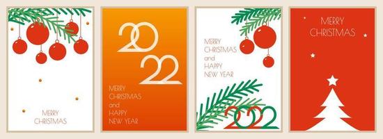 cartes de vœux avec arbre de Noël, boules, branches et nombres 2022. modèles vectoriels universels, eps 10 vecteur