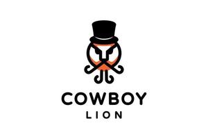 lion de cowboy avec style plat minimaliste en arrière-plan blanc, création de logo de modèle vectoriel modifiable
