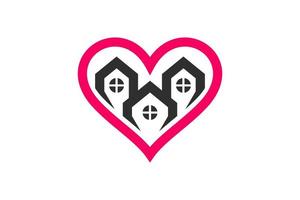 combinaison de conception de logo vectoriel simple maison et amour avec style plat minimaliste