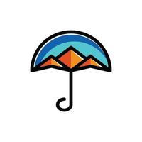 parapluie de combinaison et montagne en fond blanc, création de logo de modèle vectoriel