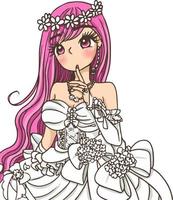 dessin animé princesse mignonne robe de mariée kawaii vecteur