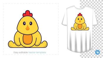 personnage de poulet mignon. impressions sur t-shirts, sweat-shirts, étuis pour téléphones portables, souvenirs. illustration vectorielle isolée sur fond blanc. vecteur