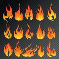 jeu d'icônes transparentes flamme de feu vecteur