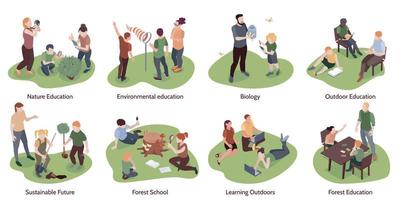 concept isométrique d'éducation à la nature vecteur