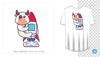 personnage de vache mignon. impressions sur t-shirts, sweat-shirts, étuis pour téléphones portables, souvenirs. illustration vectorielle isolée sur fond blanc. vecteur