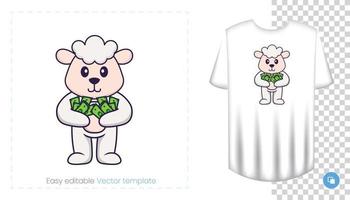 personnage de mouton mignon. impressions sur t-shirts, sweat-shirts, étuis pour téléphones portables, souvenirs. illustration vectorielle isolée sur fond blanc. vecteur