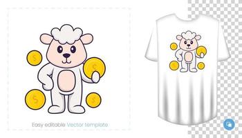 personnage de mouton mignon. impressions sur t-shirts, sweat-shirts, étuis pour téléphones portables, souvenirs. illustration vectorielle isolée sur fond blanc. vecteur