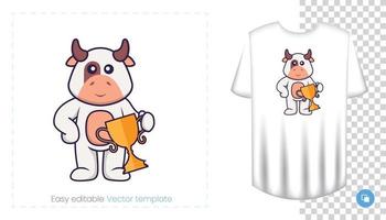 personnage de vache mignon. impressions sur t-shirts, sweat-shirts, étuis pour téléphones portables, souvenirs. illustration vectorielle isolée sur fond blanc. vecteur