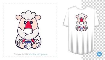 personnage de mouton mignon. impressions sur t-shirts, sweat-shirts, étuis pour téléphones portables, souvenirs. illustration vectorielle isolée sur fond blanc. vecteur