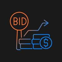 L'enchère incrémente l'icône de vecteur de dégradé pour le thème sombre. augmentation du prix minimum. négociation concurrentielle. ventes publiques. symbole de couleur de ligne mince. pictogramme de style moderne. dessin de contour isolé de vecteur