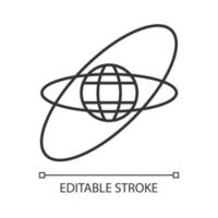 orbites des satellites, icône linéaire de trajectoires. orbite géostationnaire. orbite terrestre basse, moyenne, haute. illustration personnalisable de fine ligne. symbole de contour. dessin de contour isolé de vecteur. trait modifiable vecteur