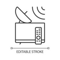 icône linéaire de télévision par satellite. connexion au réseau mondial de télécommunications. illustration personnalisable de fine ligne. symbole de contour. dessin de contour isolé de vecteur. trait modifiable vecteur