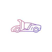 voiture avec icône de vecteur linéaire dégradé portes synchro helix. solution innovante pour véhicule de sport. mécanisme de charnière. symbole de couleur de ligne mince. pictogramme de style moderne. dessin de contour isolé de vecteur