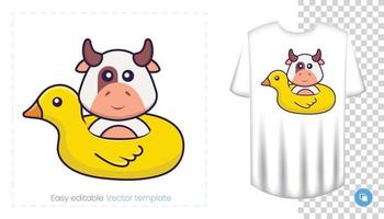 personnage de vache mignon. impressions sur t-shirts, sweat-shirts, étuis pour téléphones portables, souvenirs. illustration vectorielle isolée sur fond blanc. vecteur