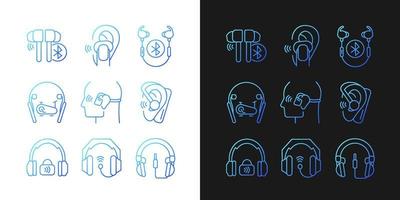 icônes de dégradé d'écouteurs définies pour le mode sombre et clair. casque professionnel pour le mastering musical. paquet de symboles de contour de ligne mince. collection d'illustrations vectorielles isolées en noir et blanc vecteur