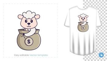 personnage de mouton mignon. impressions sur t-shirts, sweat-shirts, étuis pour téléphones portables, souvenirs. illustration vectorielle isolée sur fond blanc. vecteur