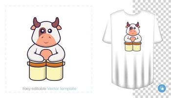 personnage de vache mignon. impressions sur t-shirts, sweat-shirts, étuis pour téléphones portables, souvenirs. illustration vectorielle isolée sur fond blanc. vecteur