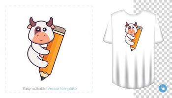 personnage de vache mignon. impressions sur t-shirts, sweat-shirts, étuis pour téléphones portables, souvenirs. illustration vectorielle isolée sur fond blanc. vecteur