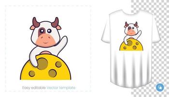 personnage de vache mignon. impressions sur t-shirts, sweat-shirts, étuis pour téléphones portables, souvenirs. illustration vectorielle isolée sur fond blanc. vecteur