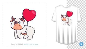 personnage de vache mignon. impressions sur t-shirts, sweat-shirts, étuis pour téléphones portables, souvenirs. illustration vectorielle isolée sur fond blanc. vecteur