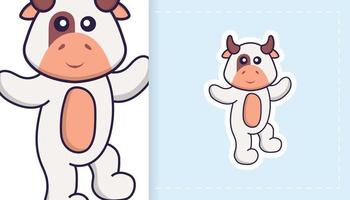 personnage de mascotte de vache mignon. peut être utilisé pour les autocollants, les patchs, les textiles, le papier. illustration vectorielle vecteur