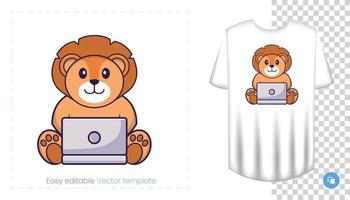 personnage de lion mignon. impressions sur t-shirts, sweat-shirts, étuis pour téléphones portables, souvenirs. illustration vectorielle isolée sur fond blanc. vecteur