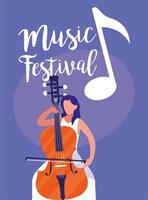 femme musicienne avec violoncelle de conception de vecteur de festival de musique