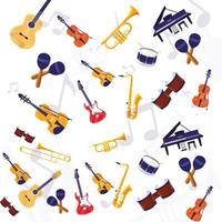 guitare violon violoncelle maracas et saxophone instrument vector design