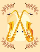 instruments de saxophones et feuilles de conception vectorielle