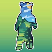 Montagne en dessin animé silhouette ours sauvage debout vecteur