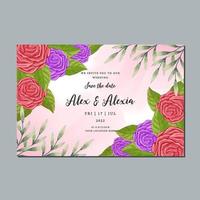 belle carte d'invitation de mariage aquarelle dessinée à la main de roses en fleurs. Réserve cette date. conception de vecteur