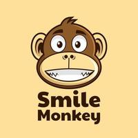 conception de logo de mascotte de singe de sourire de dessin animé vecteur