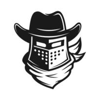 Illustration vectorielle de la création de logo de casque de chevalier de cow-boy vecteur
