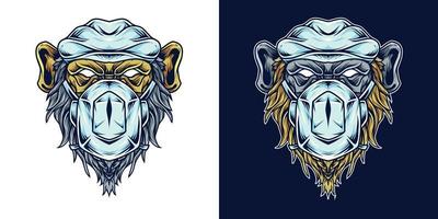 illustration du logo de la mascotte de la tête de médecin de chimpanzé vecteur