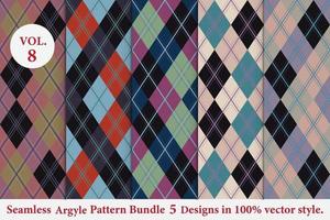 Lot de 5 motifs à losanges Vecteur Argyle Géométrique Arrière-plan Papier d'emballage Texture de tissu Tricot classique Plaid
