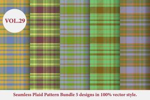 Ensemble de motifs à carreaux 5 dessins vectoriels de buffle, papier peint de fond en tissu tartan, collection de motifs monochromes vecteur