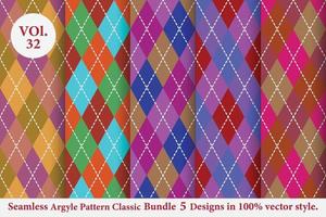 Ensemble de vecteur de motif classique argyle 5 conceptions traditionnelles, fond de texture de tissu